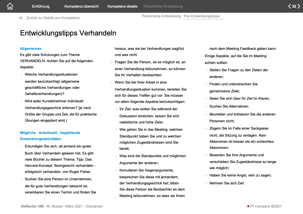 Entwicklungstipps- 360 Grad Feedback-PI Company